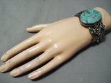 Striking Vintage Native American Navajo Pilot Mountain Turquoise Sterling Silv Er Bracelet Old-Nativo Arts