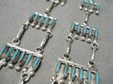 Fabulous Vintage Native American Zuni Turquoise Sterling Silver Dangle Earrings Old-Nativo Arts