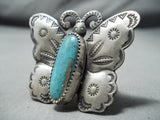 Whimsical Native American Navajo Kingman Turquoise Sterling Silver Butterfly Ring-Nativo Arts