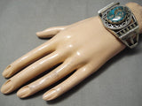 Opulent Vintage Native American Navajo Old Morenci Turquoise Sterling Silver Bracelet Old-Nativo Arts