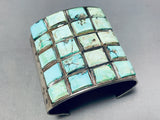 Very Rare Checkerboard Turquoise Vintage Native American Navajo Sterling Silver Bracelet-Nativo Arts