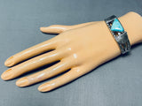 Rare Turquoise Vintage Native American Navajo Easter Blue Sterling Silver Flank Bracelet-Nativo Arts