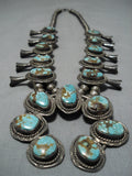 Rare #8 Vintage Native American Navajo #8 Turquoise Sterling Silver Squash Blossom Necklace-Nativo Arts
