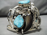 Astounding Tsosie Vintage Native American Navajo Turquoise Leaves Sterling Silver Bracelet-Nativo Arts