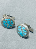 One Of The Best Vintage Native American Zuni Turquoise Inlay Sterling Silver Cufflinks-Nativo Arts