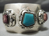 Huge Vintage Native American Navajo Chunky Turquoise Sterling Silver Shell Bracelet-Nativo Arts