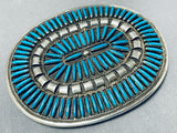 Unbelievable Vintage Native American Zuni Needlepoint Turquoise Sterling Silver Buckle-Nativo Arts