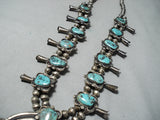 Huge Vintage Native American Navajo Diamond Turquoise Sterling Silver Squash Blossom Necklace-Nativo Arts