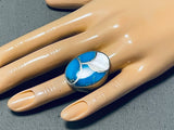 Huge Heavy Vintage Native American Navajo Turquoise Sterling Silver Pearl Ring Old-Nativo Arts