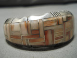 Best Native American Navajo Pink Shell Inlay Sterling Silver Native American Navajo Bracelet Cuff-Nativo Arts