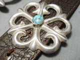 Heavy Vintage Native American Navajo #8 Turquoise Sterling Silver Concho Belt Old-Nativo Arts