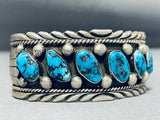 Jimmy Shay Vintage Native American Navajo Turquoise Sterling Silver Wave Bracelet-Nativo Arts