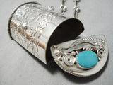 Heavy Thick Sturdy Native American Navajo Turquoise Sterling Silver Box Necklace!-Nativo Arts