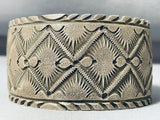 Heavy 108 Gram Native American Navajo Sterling Silver Rug Signed Bracelet Cuff-Nativo Arts