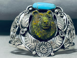 Very Important Bear Hand Carved Fran Gomez Sterling Silver Turquosie Bracelet-Nativo Arts