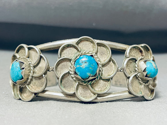 Daisy Love Vintage Native American Navajo Turquoise Sterling Silver Bracelet Old-Nativo Arts