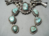 Women's Vintage Native American Navajo Morenci Turquoise Sterling Silver Squash Blossom Necklace-Nativo Arts