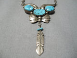 Exquisite Vintage Native American Navajo Turquoise Sterling Silver Feather Necklace Old-Nativo Arts