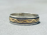 Zig Zag Gold Native American Navajo Sterling Silver Sun Ring-Nativo Arts