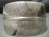 Important Completely Hand Carved Vintage Native American Navajo Sterling Silver Feather Bracelet-Nativo Arts