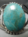 Huge Vintage Native American Navajo Domed Royston Turquoise Sterling Silver Swirl Bracelet Old-Nativo Arts