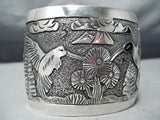 So Detailed Huge Hummingbird Navajo Sterling Silver Bracelet Native American-Nativo Arts