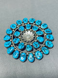 Gorgeous Vintage Native American Navajo Turquoise Cluster Sterling Silver Large Pin-Nativo Arts