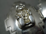 Important Huge Vintage Native American Navajo Storyteller Sterling Silver Earrings Old-Nativo Arts