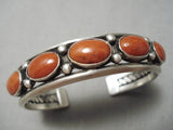 Quality Native American Navajo Thick Domed Coral Red Sterling Silver Bracelet Cuff-Nativo Arts