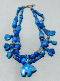 One Of The Most Unique Vintage Native American Navajo Lapis Bear Sterling Silver Necklace-Nativo Arts