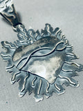 Sacred Heart Native American Navajo Sterling Silver Handcarved Heart On Fire Pendant-Nativo Arts