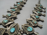 Huge Vintage Native American Navajo Royston Turquoise Sterling Silver Squash Blossom Necklace-Nativo Arts