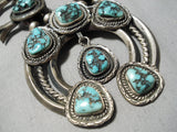 Heavy Authentic Vintage Native American Navajo Turquoise Sterling Silver Squash Blossom Necklace-Nativo Arts