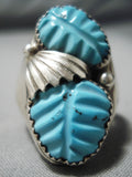 One Of The Best Vintage Native American Navajo Turquoise Leaf Sterling Silver Ring Old-Nativo Arts