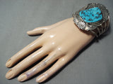 Giant Vintage Native American Navajo Turquoise Sterling Silver Leaf Bracelet-Nativo Arts