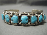 Rare Marie Thompson Vintage Native American Navajo Blue Turquoise Sterling Silver Bracelet-Nativo Arts