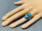 Impressive Vintage Native American Navajo Blue Gem Turquoise Sterling Silver Ring-Nativo Arts