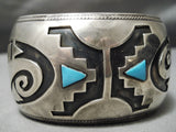 Huge Heavy Vintage Native American Navajo Hopi Turquoise Sterling Silver Rug Bracelet Old-Nativo Arts
