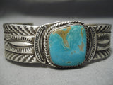 Superior Vintage Native American Navajo Large Blue Turquoise Sterling Silver Heavy Bracelet-Nativo Arts