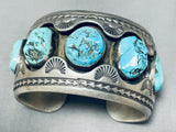 Huge Vintage Native American Navajo Signed Sterling Silver Turquoise Bracelet-Nativo Arts