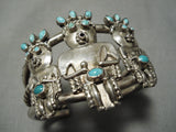 Opulent Vintage Native American Navajo Turquoise Sterling Silver Kachina Bracelet-Nativo Arts