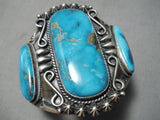 One Of Biggest Vintage Native American Navajo Blue Diamond Turquoise Sterling Silver Bracelet-Nativo Arts