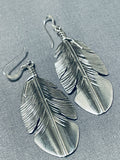 Precise Detail Vintage Native American Navajo Feather Sterling Silver Earrings-Nativo Arts