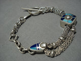 Important Vintage Native American Navajo Ray Tracy Charm Sterling Silver Turquoise Bracelet-Nativo Arts