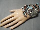 Big And Crazy Native American Navajo Turquoise Sterling Silver Kachina Bracelet-Nativo Arts