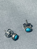 Cute Petite Vintage Native American Navajo Turquoise Sterling Silver Earrings-Nativo Arts