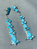 Attractive Native American Zuni Blue Gem Turquoise Sterling Silver Earrings Signed-Nativo Arts