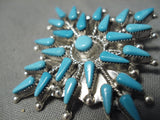 Superior Vintage Zuni Native American Stars Of Turquoise Sterling Silver Pin-Nativo Arts