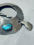 Awesome Vintage Native American Navajo morenci Mountain Turquoise Sterling Silver Hair Barrette-Nativo Arts