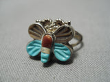 Wonderful Vintage Zuni Native American Turquoise Coral Sterling Silver Ring-Nativo Arts